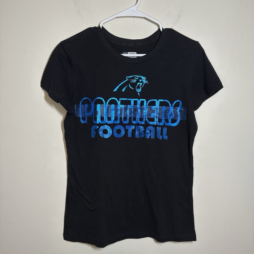 Carolina Panthers T-Shirt - Women's Size M‎ Black Metallic NFL Team Apparel EUC